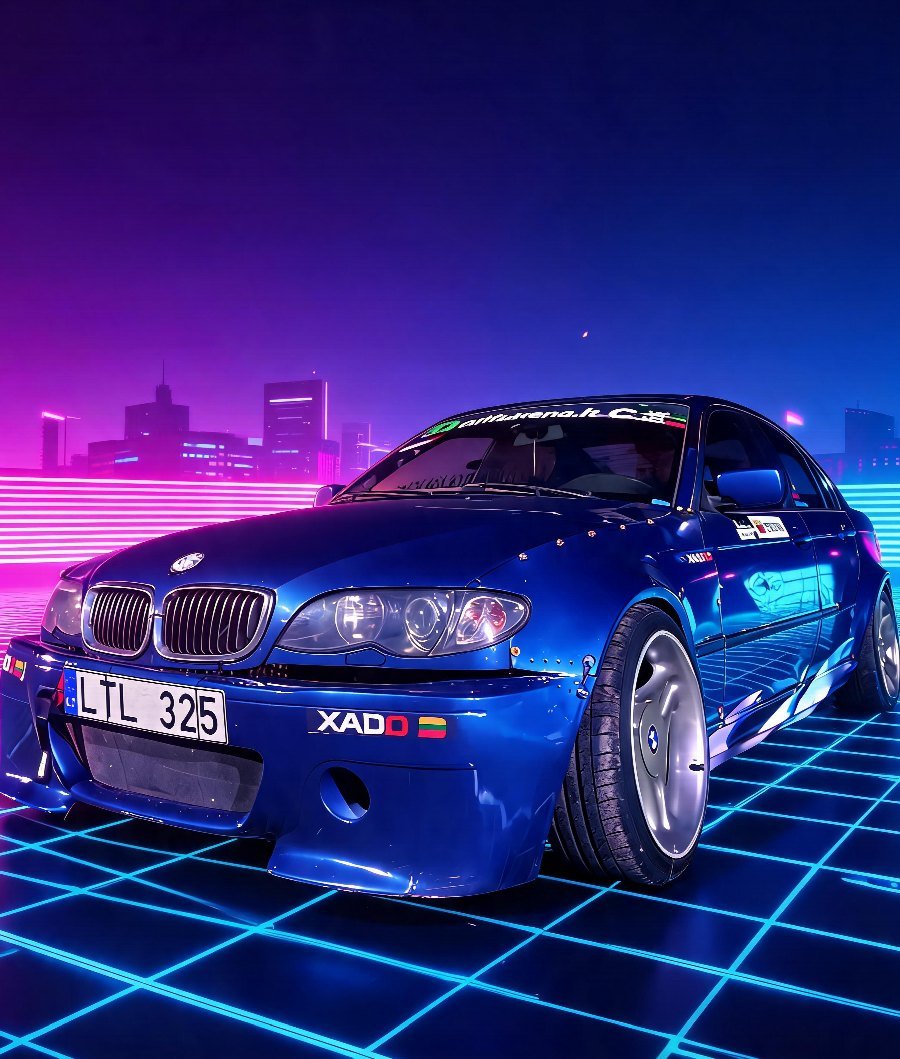 Neono stiliaus BMW E46 portretas